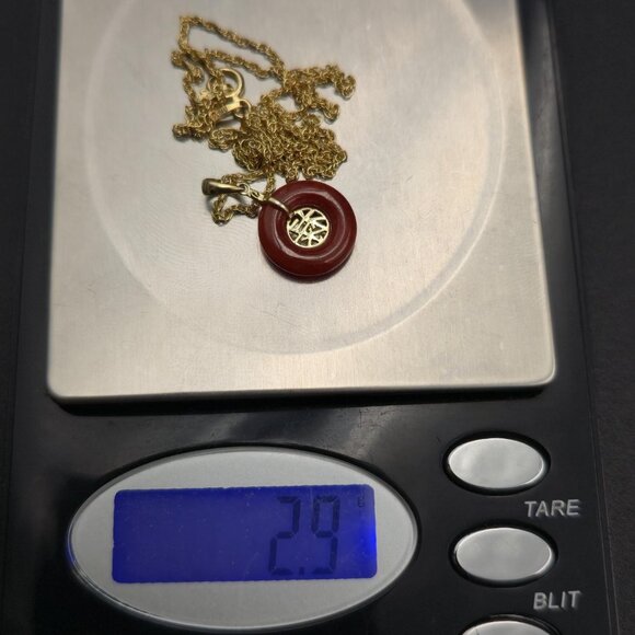 18 Inch Gold Over Sterling Silver Jade Chinese Luck Necklace A6895 - Picture 7 of 7